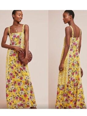 FARM Rio Yellow Floral Maxi Dress with Pink & White Blooms